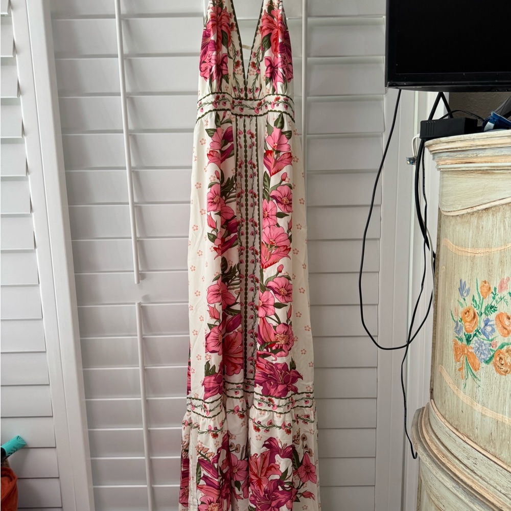 Floral Halter Maxi Dress - Pink and Cream